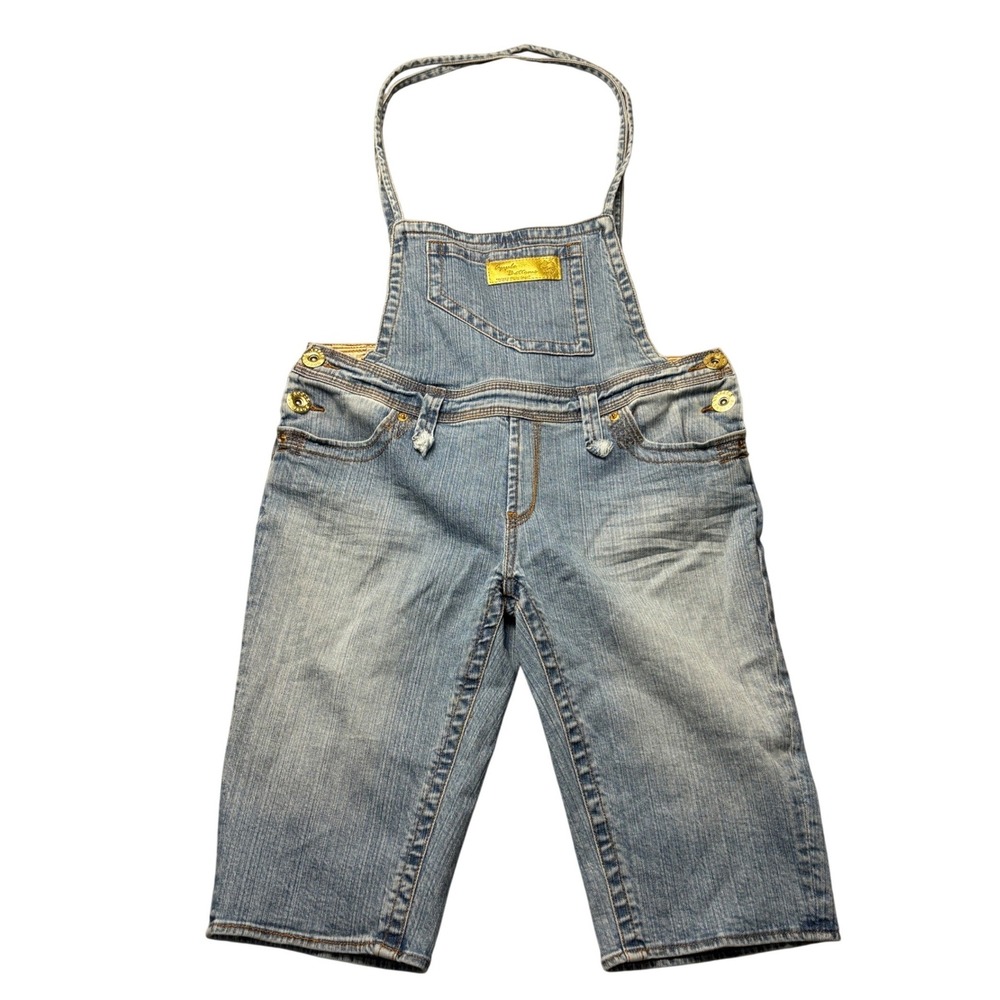 RARE VTG‎ Apple Bottoms Womens Halter Denim Overall Shorts Light Wash Blue 9/10